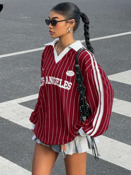 Striped Letter & Numeral Print Active T-Shirt