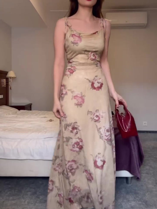 Elegant Printed Lace-up Maxi Bodycon Dress For Women's