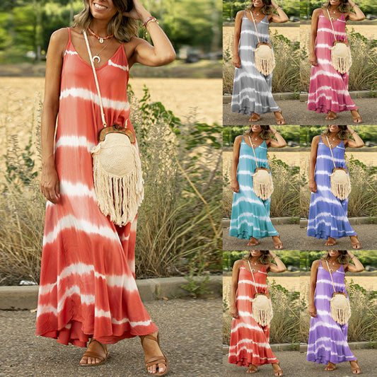 Printed Striped Plus Size Maxi Loose Dress For Women's