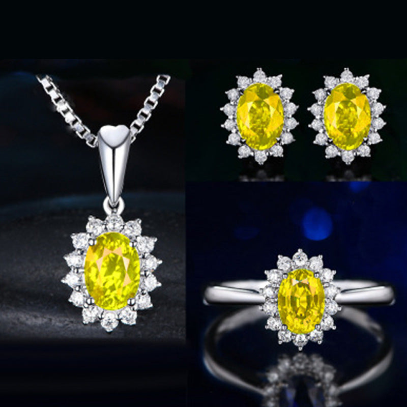 Elegant Radiance Jewelry Sets – Sparkle in Every Color  Blue Red Yellow Green Purple White Gemstone Zircon Necklace Suit