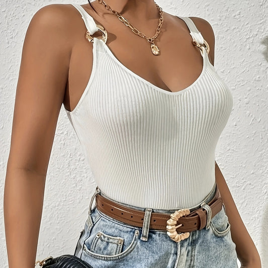Retro V-neck Solid Color Comfortable And Fashionable Camisole Vest Top For Women's