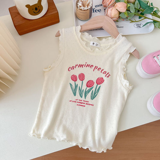 Bloom & Bunny Sleeveless Tops – Whimsy for Little Wardrobes Girls' Korean Style Cartoon Top Outerwear