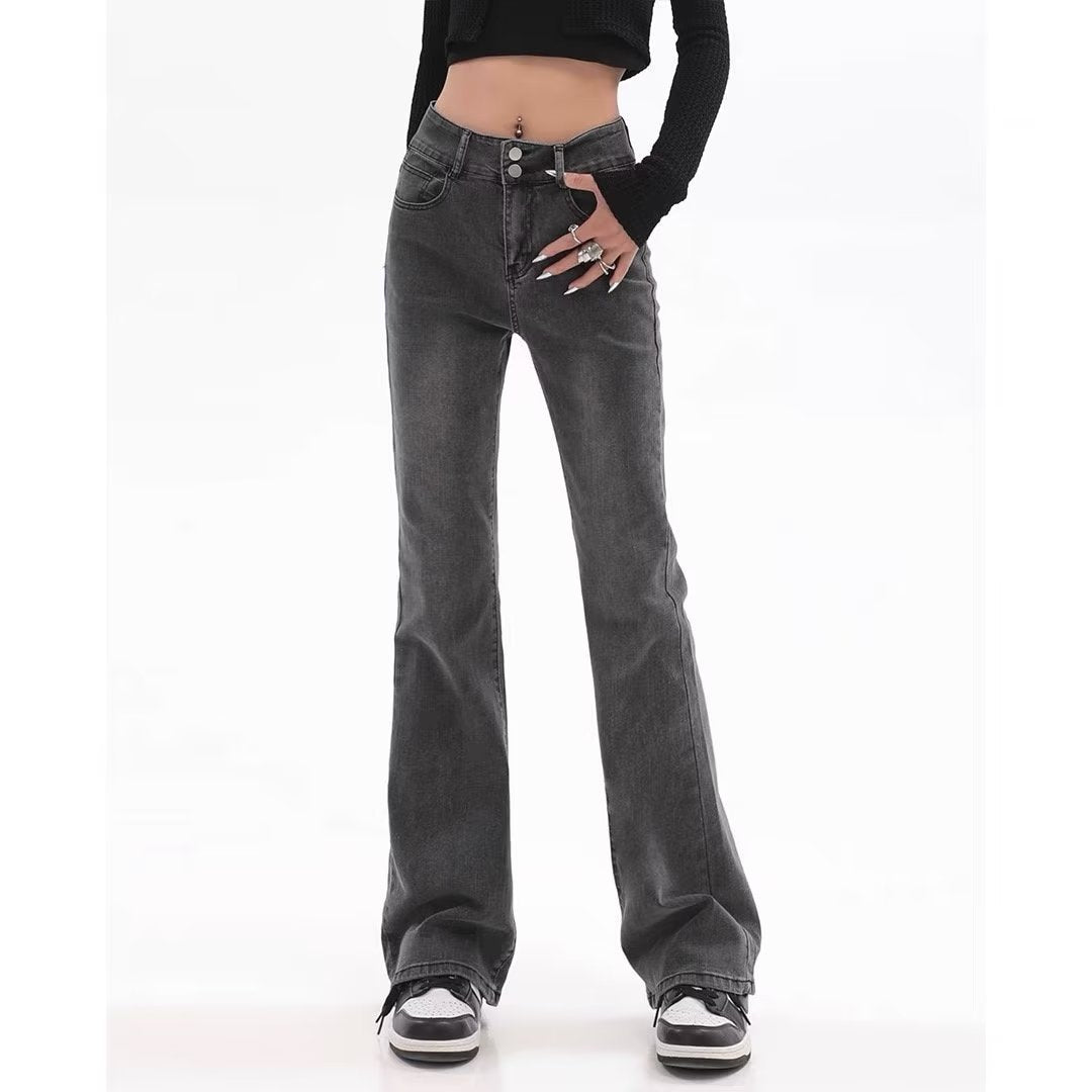 Washed Black Bootcut Jeans – Sleek, Sculpted & Street-Ready Retro American Slightly Flared Jeans Women