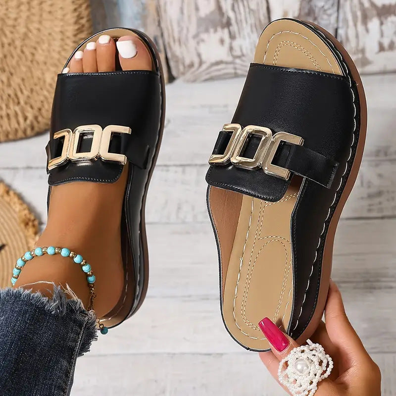 Comfortable Slip-On Buckled Design Fashion Slides For Women