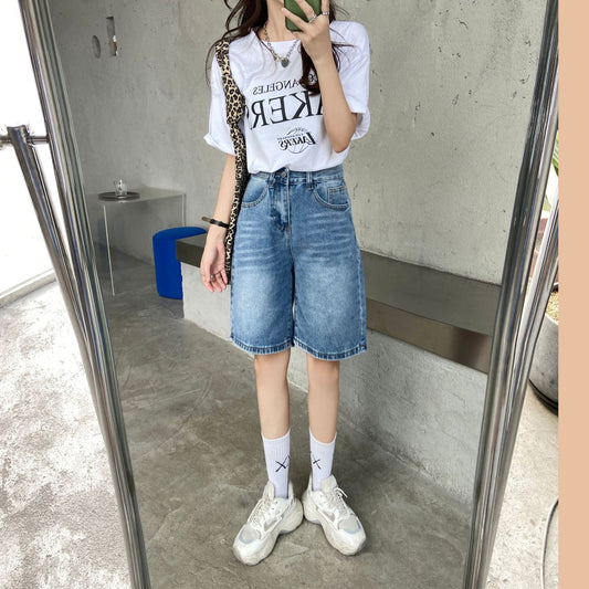 Retro High Waist Denim Jeans Shorts For Women's