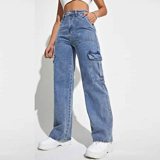 Foreign Trade Workwear Jeans For Women Autumn And Winter New Hot Selling Multi-pocket Denim Wide-leg Trousers