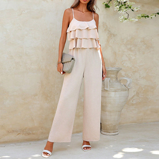 European And American Style Lotus Leaf Suspender Jumpsuit For Women's