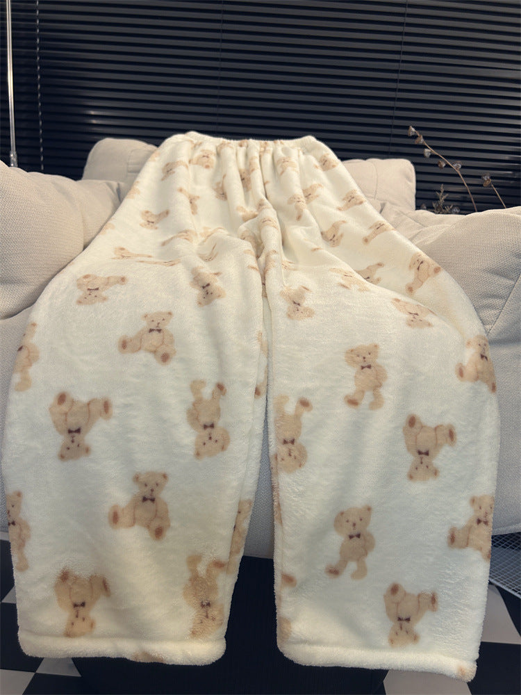 Fleece-lined Thick Coral Fleece Casual Loose Wide Leg Warm Extra Long Pants