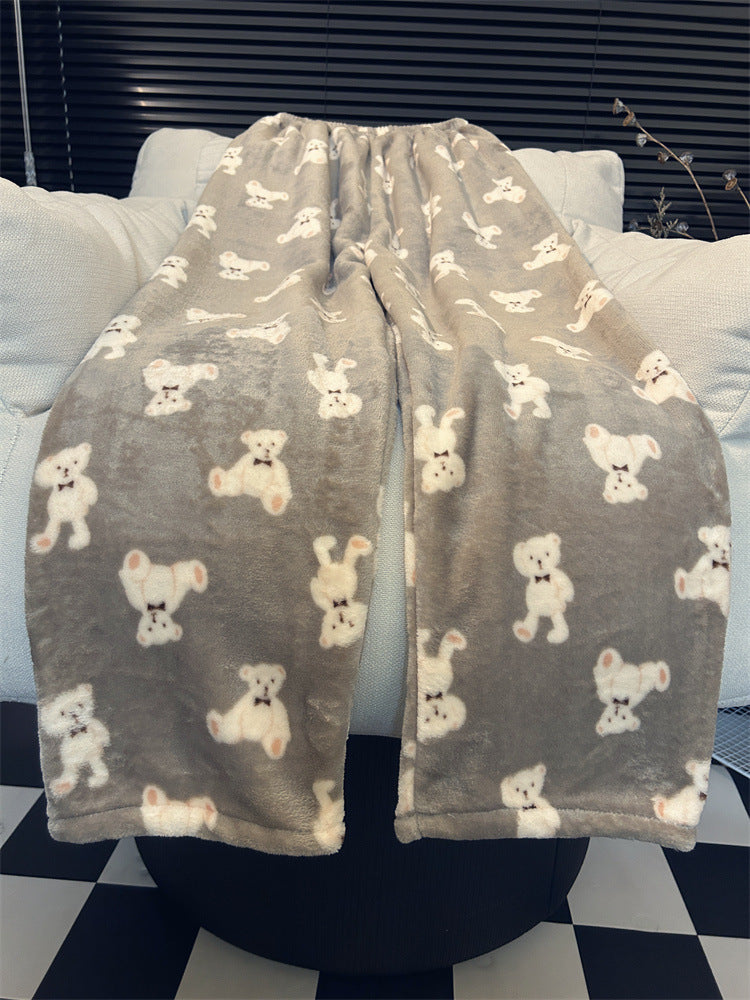 Fleece-lined Thick Coral Fleece Casual Loose Wide Leg Warm Extra Long Pants