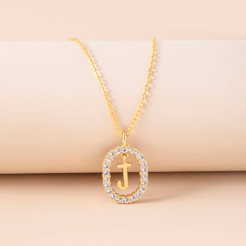 Gold Initial Pendant Necklace – Shine with Your Letter  Crystal Letter Necklace Gold Name Initial Alphabet Oval Pendant Necklaces For Women