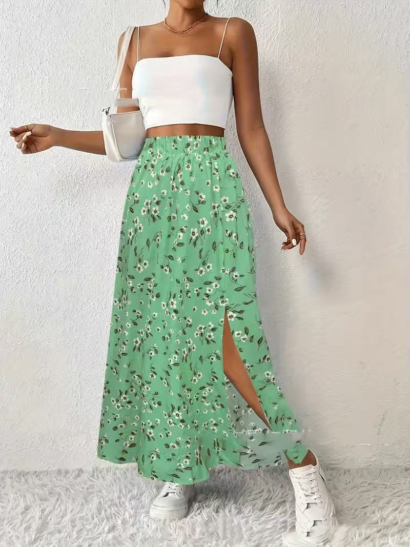 Fashionable With Side-slit Printed Skirt For Women's