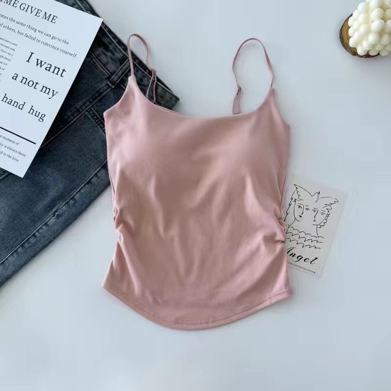 Pure Color Casual Versatile Sling Pleated With Chest Pad Vest