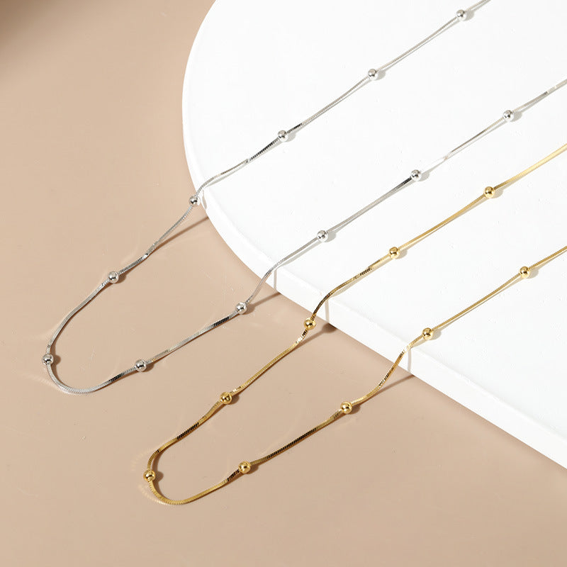 Elegant Everyday Tiny Bead Accent Necklace 925 Sterling Silver Necklace For Women Ball Chain Necklaces Snake Bones Chain Qingdao Ornament