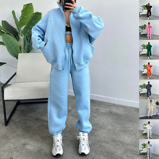 Cozy Core Fleece Set – Zip-Up Hoodie + Relaxed Joggers Sports Suits With Pockets Stand-up Collar Zipper Cardigan And Drawstring Trousers Fashion Jogger Set Outfits Tracksuits Women's Clothing