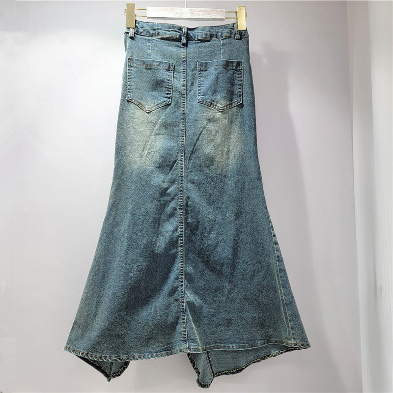 American-style Retro Irregular Denim Skirt For Women's
